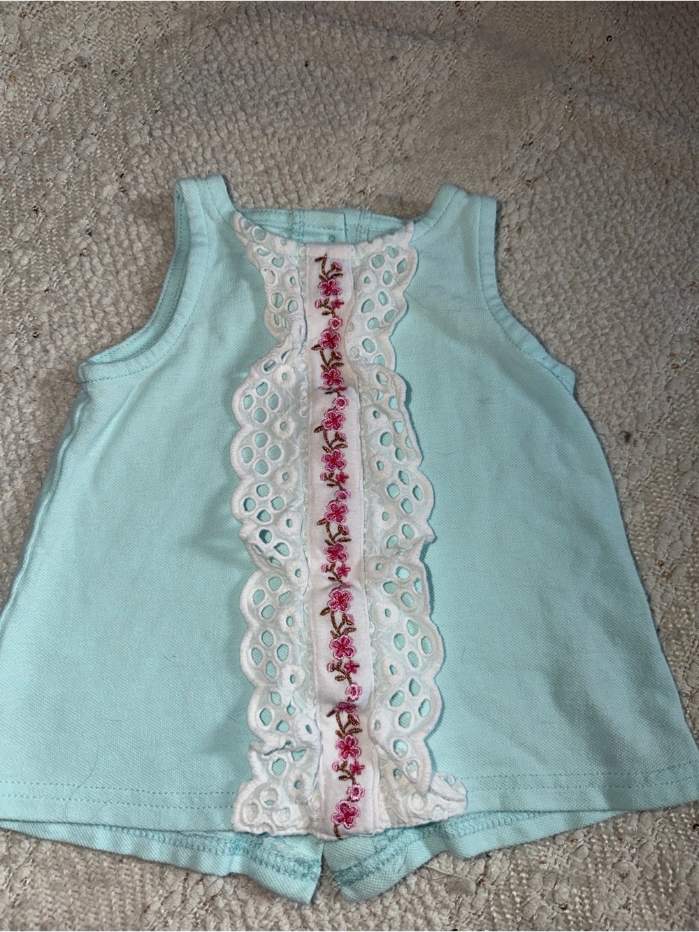Baby Starters Aqua Tank Top with Pink Embroidered Trim